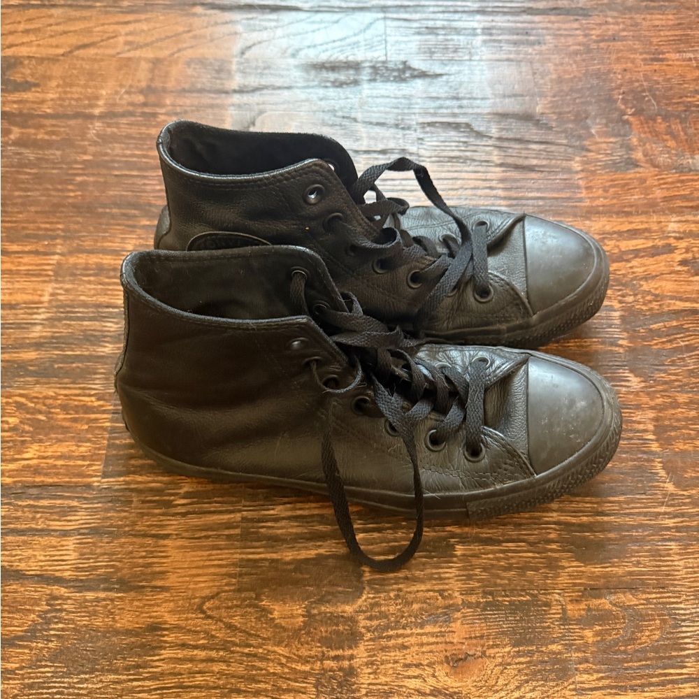 Black Leather Converse High-Top Sneakers